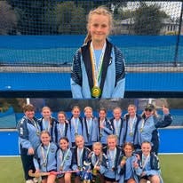 Split photo of individual student and school hockey team.